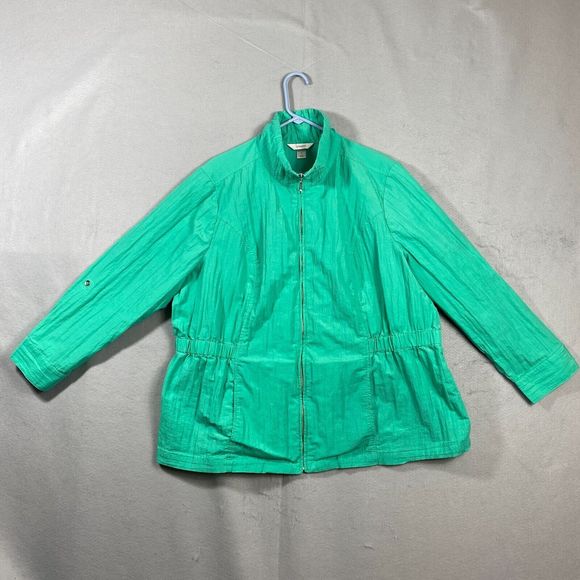 CJ Banks Green Lightweight Zip Up Ruched Windbreaker Jacket Size 3X Plus Size - Picture 1 of 8